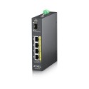 Zyxel Switch unmanaged Layer2 5 Port &bull 4x 1 GbE &bull PoE Budget 120 Watt &bull 4x PoE at &bull 1x SFP &bull Industrial &bul
