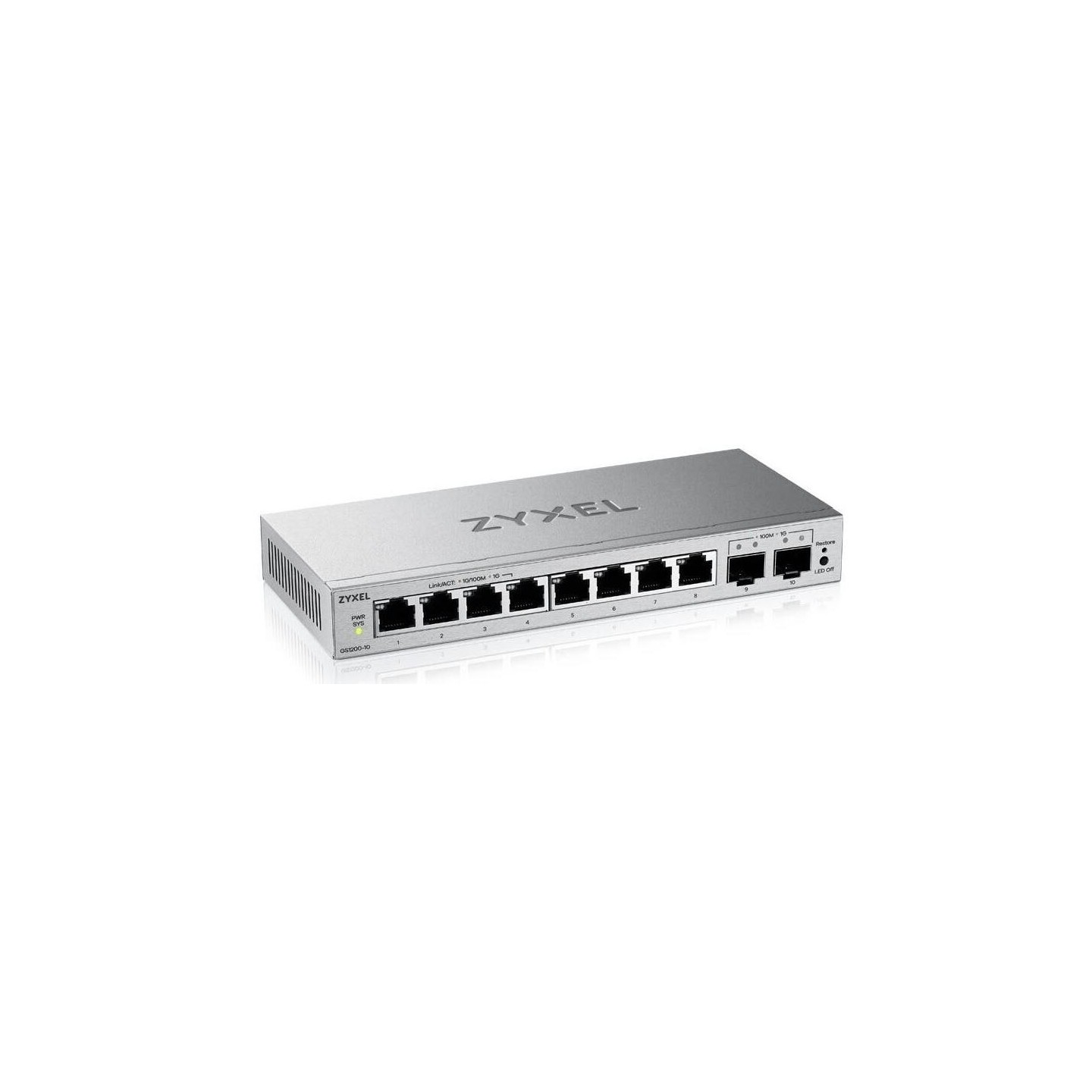Zyxel Switch smart managed Layer2 8 Port &bull 10x 1 GbE &bull 2x SFP &bull Desktop &bull Fanless &bull GS1200-10V3 - 252428 - 1