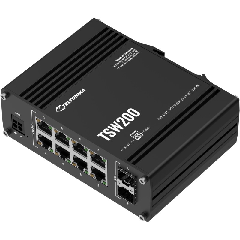 Teltonika · Switch · TSW200 · 8 Port Gigabit Industrial unmanaged PoE+ Switch, 2 SFP - 232049 - 4