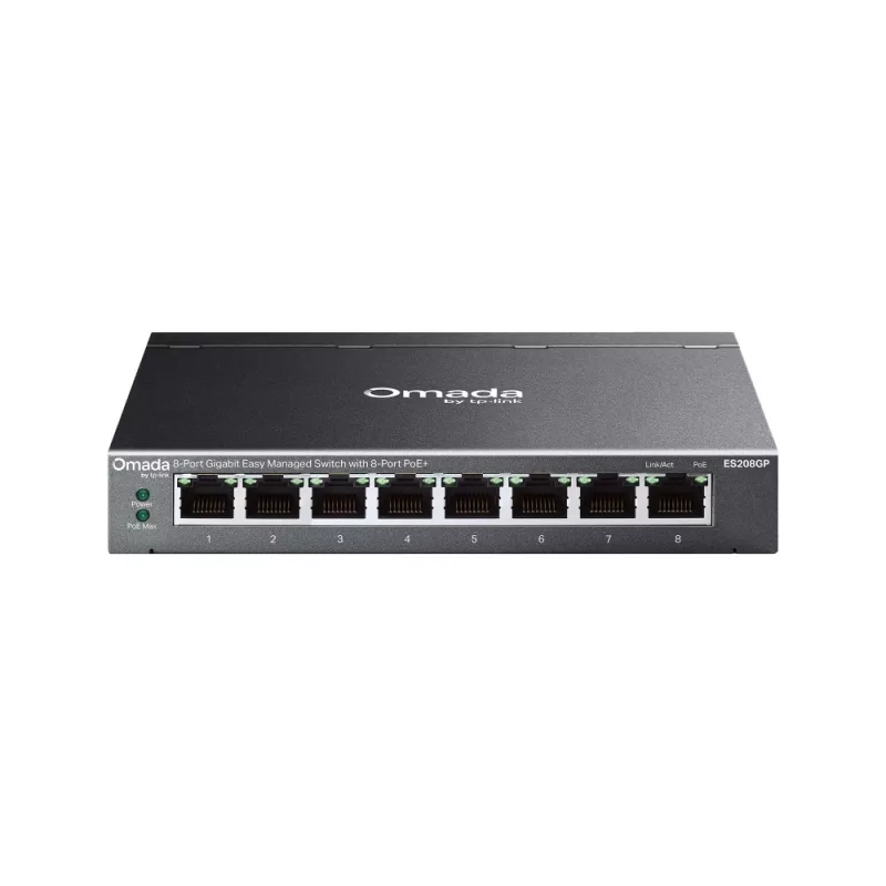 TP-Link Switch easy managed 8 Port &bull 8x 1 GbE &bull PoE Budget 64 Watt &bull 8x PoE at &bull Lüfterlos, Omada &bull ES208GP 