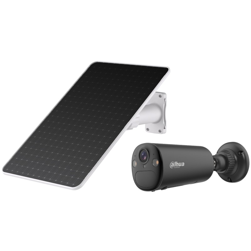 IP-WLAN-Bullet-Kamera, 4 MP, 2,1 mm, IR 15 m, mit Solarpanel, inkl. Akku 6,5 Ah, IP66, schwarz - DH-KIT-EUR/IPC-BF4CP-0210B-XL-A