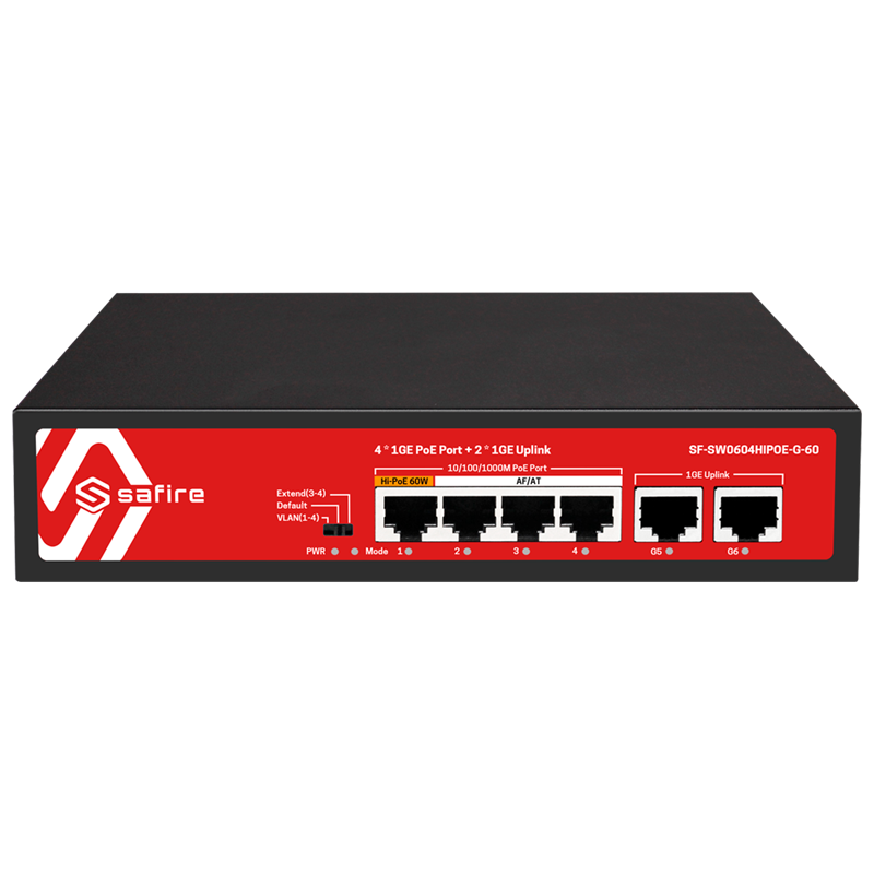 Safire Desktop PoE Switch 4 PoE+ ports 30W 802.3af/at 