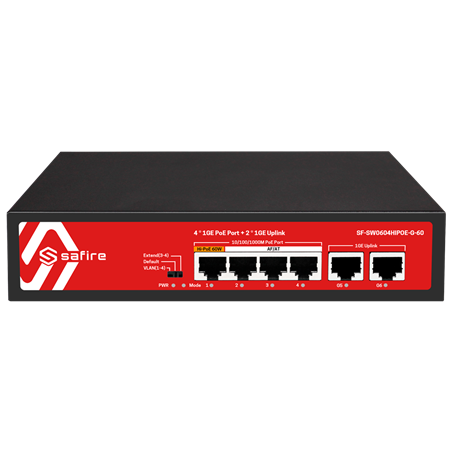 Safire Desktop PoE Switch 4 PoE+ ports 30W 802.3af/at 