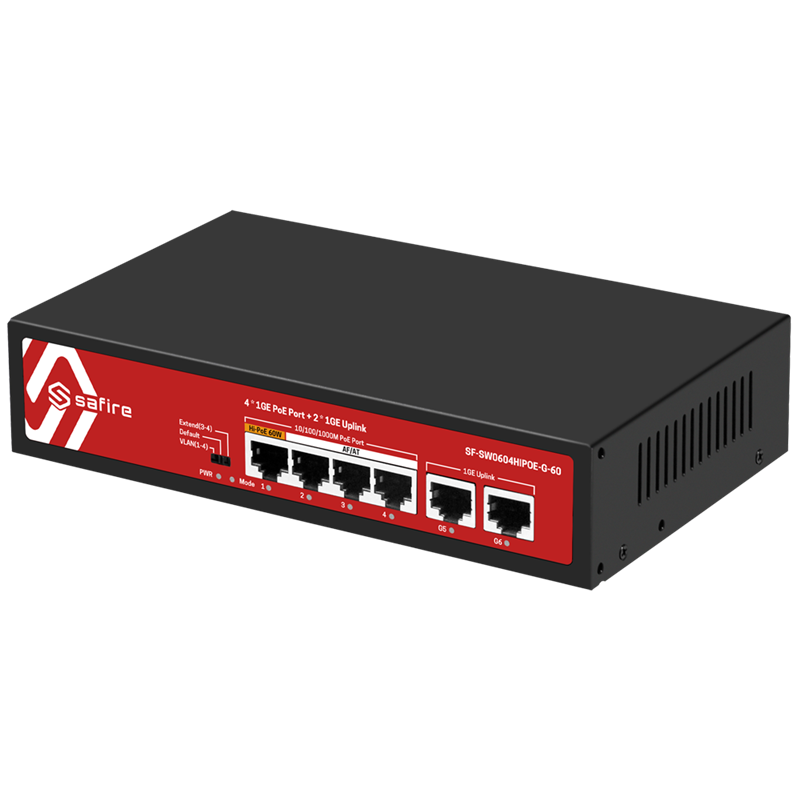 Safire Desktop PoE Switch 4 PoE+ ports 30W 802.3af/at 
