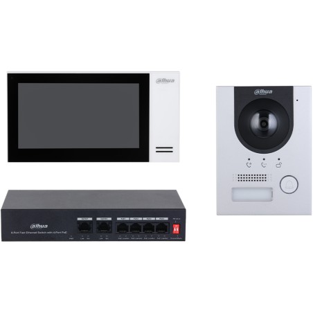 Dahua IP video intercom set, 2 MP, 7" TFT touch screen, IP65, IK07, surface-mounted - DHI-KTP01L(S)/DHI-VTO2201F-P-S2/DHI-VTH242