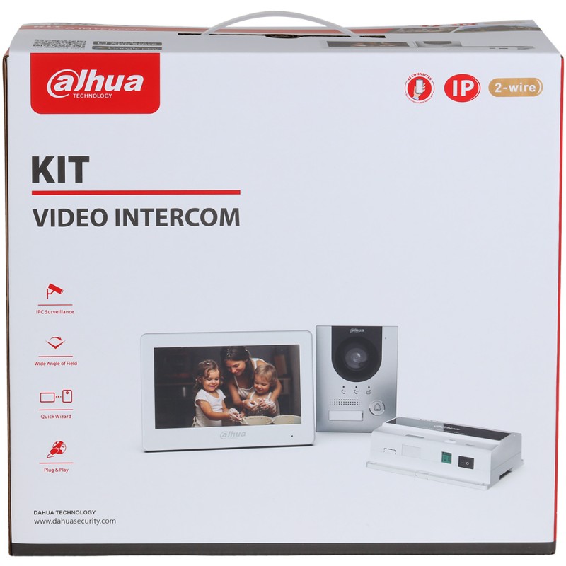 Dahua 2-wire video intercom set, 2 MP, 7" TFT touch screen, IP65, IK07, surface-mounted - DHI-KTD01L(S)/DHI-VTO2202F-P-S3/DHI-VT