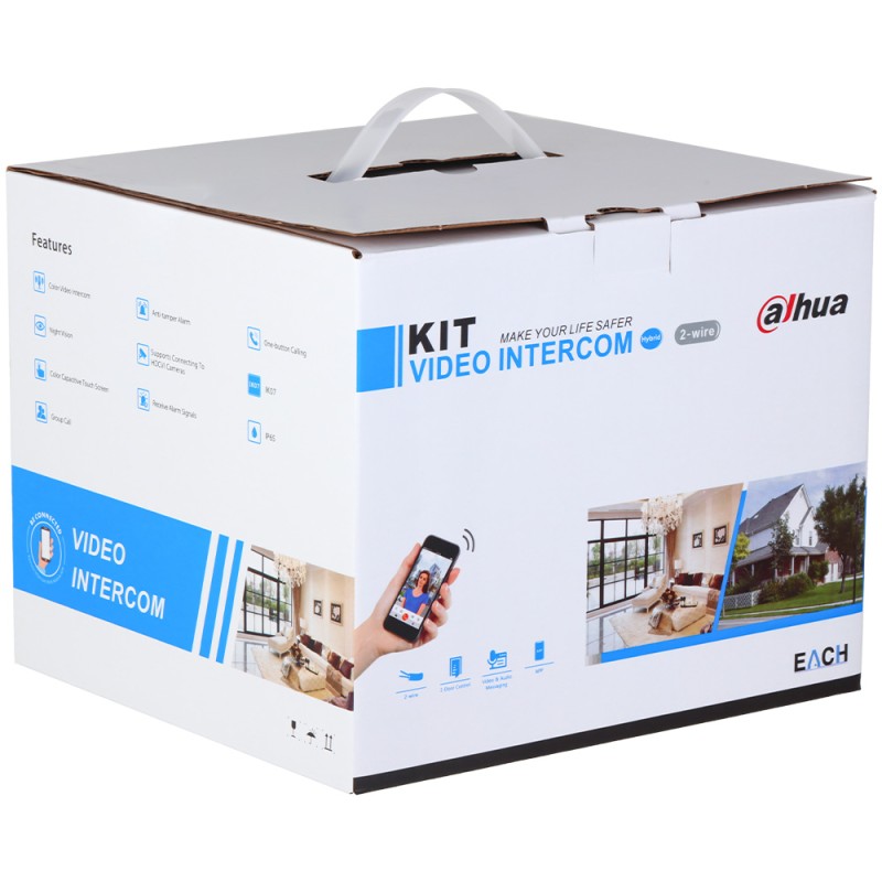 2-wire video intercom set, 2 MP, 4.3" TFT touch screen, IP65, IK07, flush-mounted - DHI-KTX02(F)/DHI-VTO2003F/DHI-VTH5113H-W-S2 