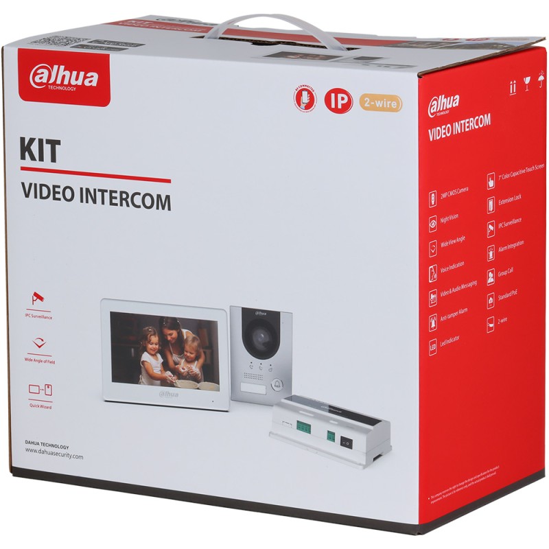 2-wire video intercom set, 2 MP, 7" TFT touch screen, IP65, IK07, surface-mounted - DHI-KTD01(S)/DHI-VTO2202F-P-S3/DHI-VTH5422HW