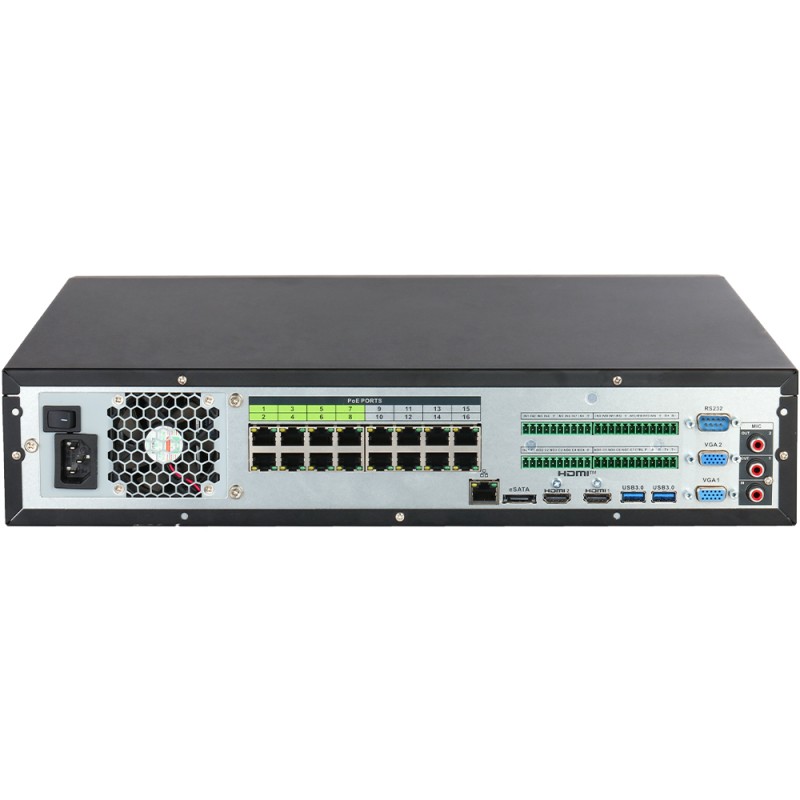 IP PoE recorder, 64 channels IP, 16 channels PoE, 8x SATA à 20 TB, 2U, black