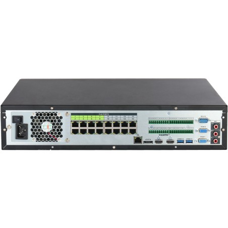 IP-PoE-Rekorder, 64 Kanäle IP, 16 Kanäle PoE, 8x SATA à 20 TB, 2U, schwarz