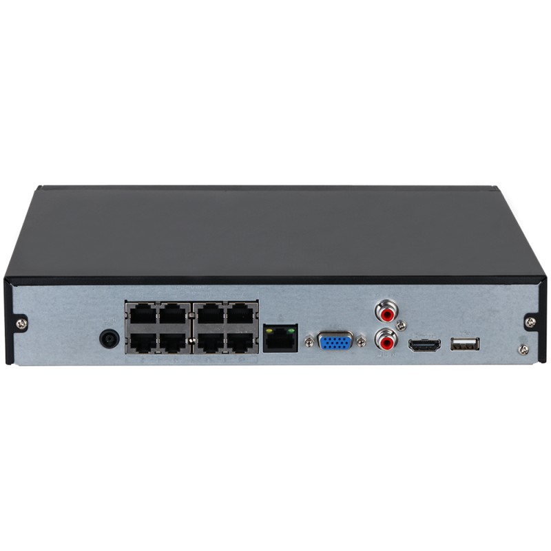 IP PoE recorder, 8 channels IP, 8 channels PoE, 1x SATA à 20 TB, 1U, black