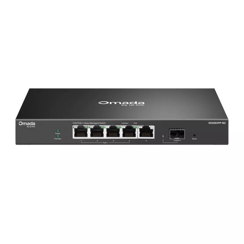 TP-Link Switch easy managed 6 Port &bull 5x 2.5 GbE &bull 1x SFP+ &bull 5x PoE++ Ports &bull PoE Budget 120 Watt &bull Lüfterlos