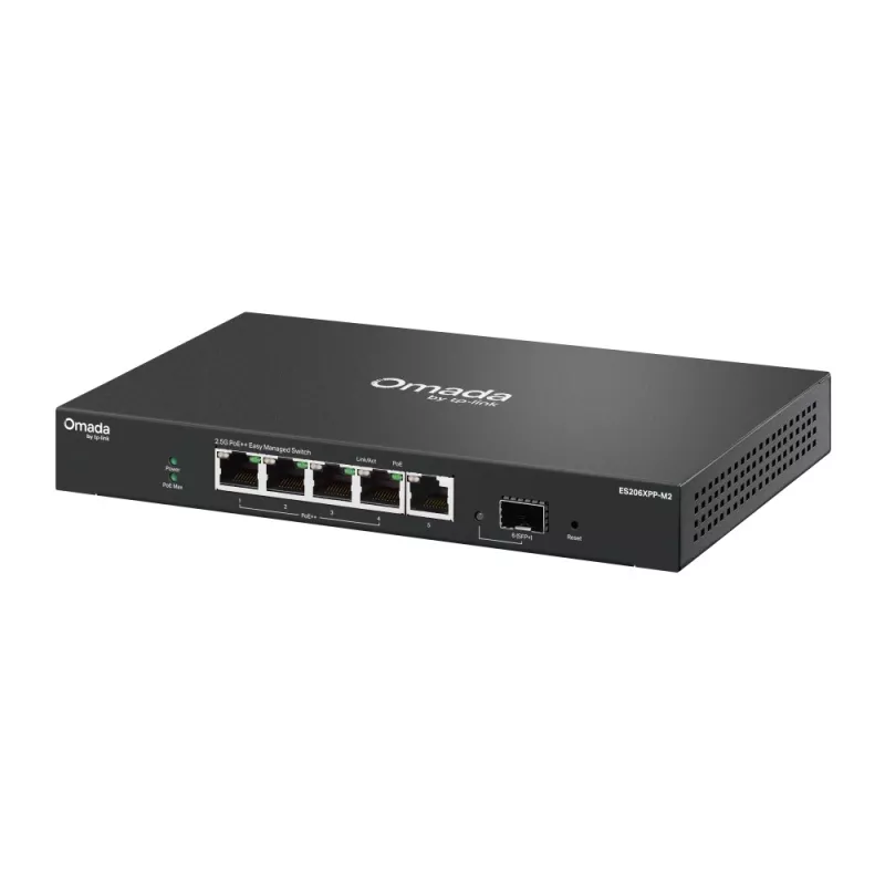 TP-Link Switch easy managed 6 Port &bull 5x 2.5 GbE &bull 1x SFP+ &bull 5x PoE++ Ports &bull PoE Budget 120 Watt &bull Lüfterlos
