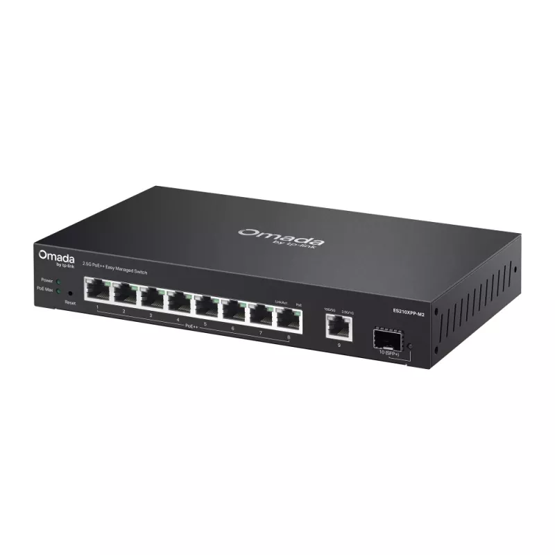TP-Link Switch easy managed 9 Port &bull 8x 2.5 GbE &bull 1x SFP+ &bull 8x PoE++ Ports &bull PoE Budget 200 Watt &bull Lüfterlos