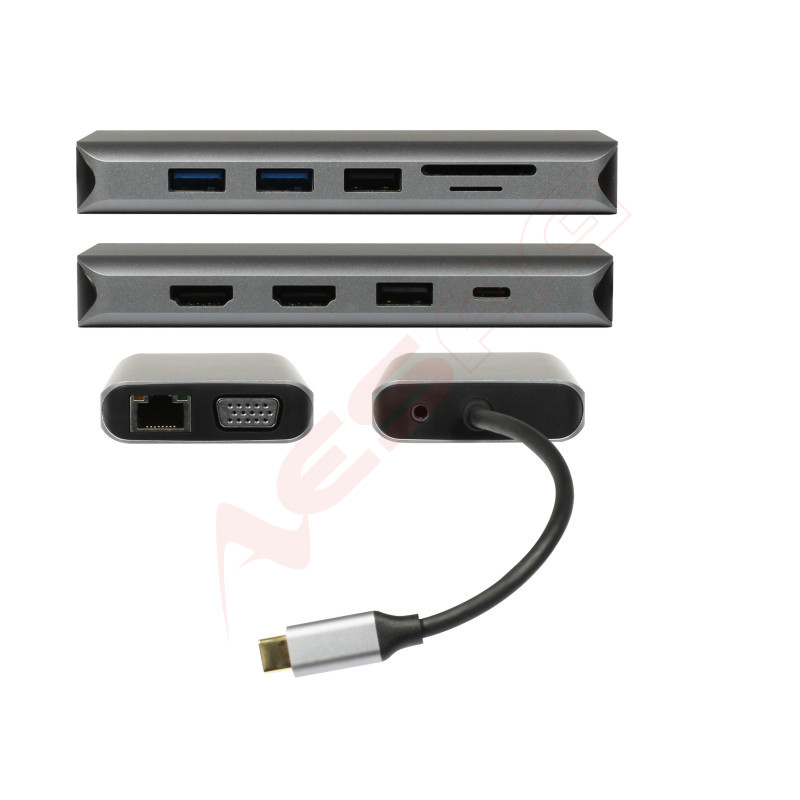 Plusonic USB-C Docking Adapter/Hub 8in1 with HDMI/VGA/LAN/USB plusonic - Artmar Electronic & Security AG