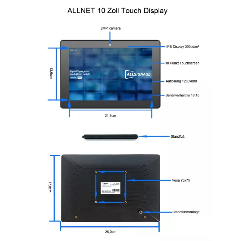 ALLNET 10-inch PoE touchscreen tablet with 8GB/64GB, RK3576S, Android 14, PrimeTwo-100 - 239798 - 5