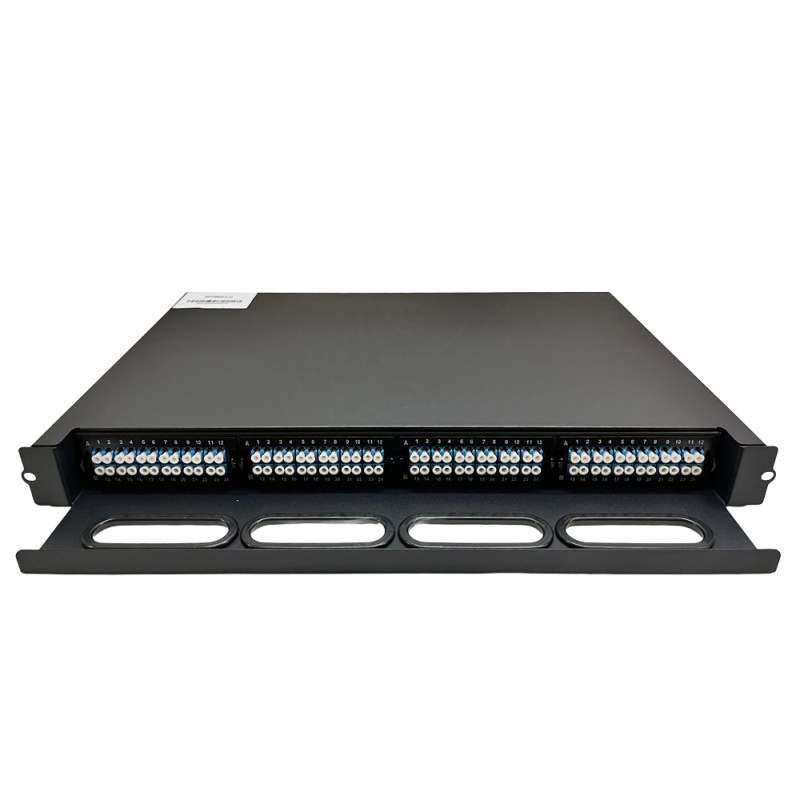 PP-Fiber | Glasfaser-Patchpanel mit 48 LC-Duplex-Anschlüssen und 4 Kassetten | PP-FIBER-4-12