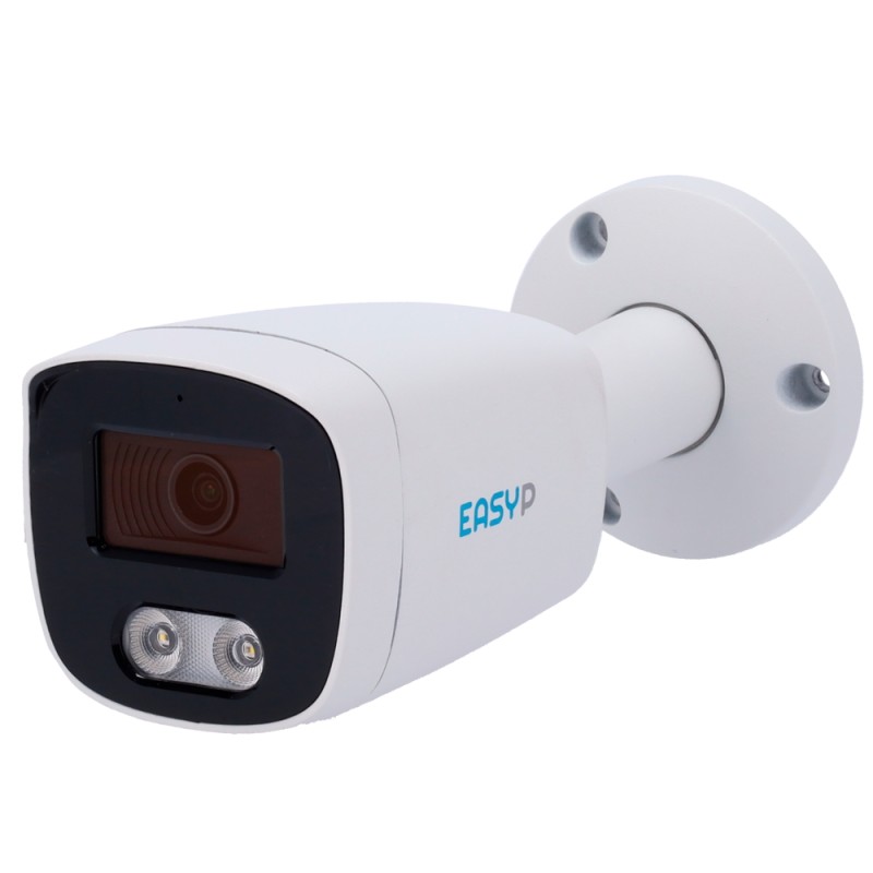 EASY-P AI IP Bullet-Kamera - 8MP | Linse 2.8 mm - IR 40 m | Weißlicht 30 m | Mikrofon - Plug &amp Play-Installation - KI durch M