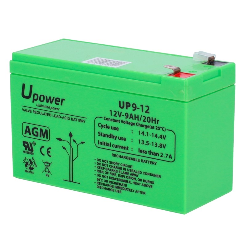 Upower - Akku - AGM-Blei-Säure-Technologie - Spannung 12 V - Kapazität 9.0 Ah - 95 x 151 x 65 mm / 2660 g - Zur Sicherung oder d