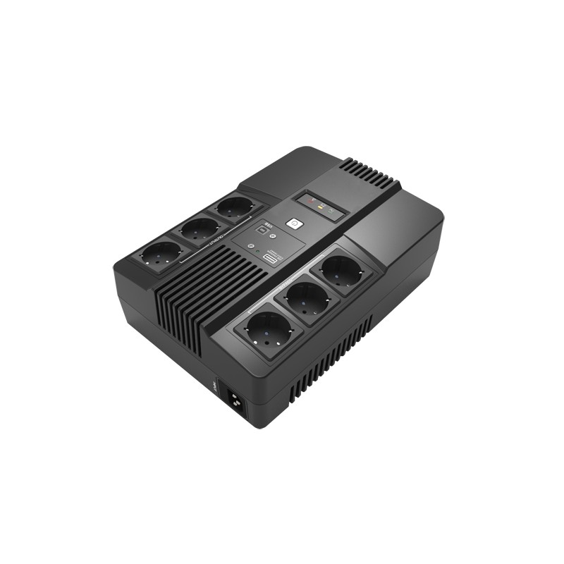 Einphasige USV Line-Interaktiv - Leistung 800VA/480W - Eingang 220~240 Vac /Ausgang 230 Vac - 6 geschützte Ausgänge (3 USV, 3 By