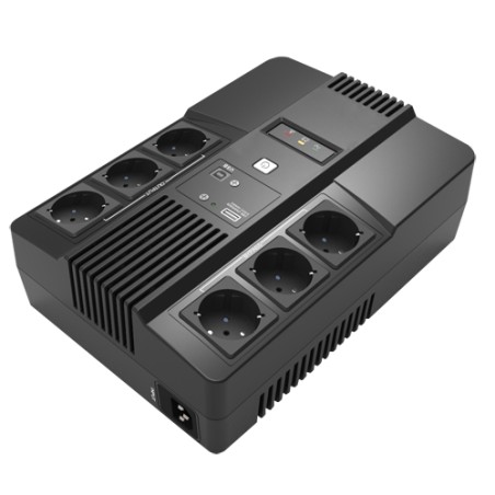 Einphasige USV Line-Interaktiv - Leistung 800VA/480W - Eingang 220~240 Vac /Ausgang 230 Vac - 6 geschützte Ausgänge (3 USV, 3 By