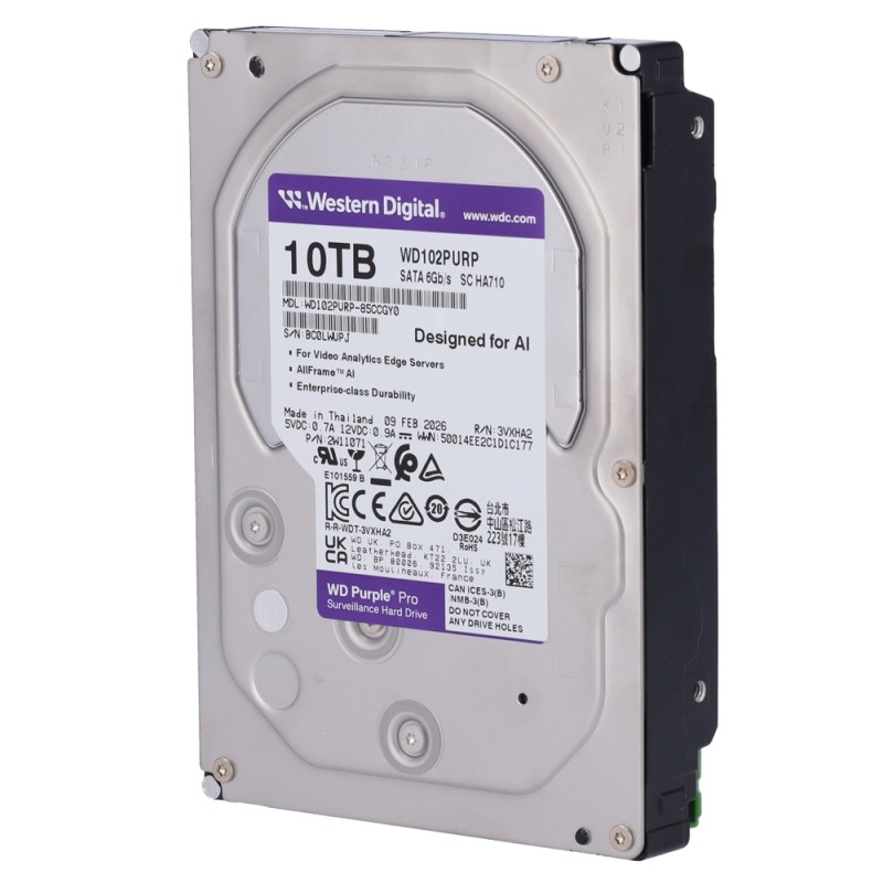 Western Digital PRO-Festplatte - Kapazität 10 TB - SATA-Schnittstelle mit bis zu 272 MB/s - Modell WD102PURP - Entwickelt für De