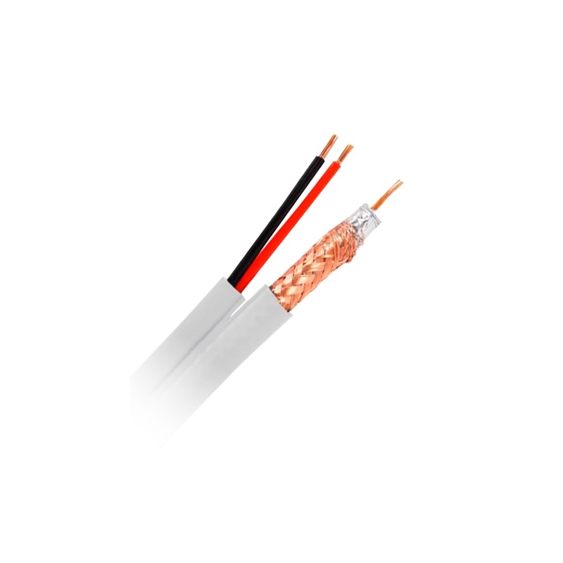 Kombiniertes Kabel - RG59 + Stromversorgung - Rolle von 100 Metern - Gehäuse, Farbe weiß - Außendurchmesser 9.0 mm - Geringe Ver