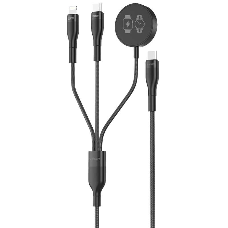 Veger | USB-Kabel 2.0 3 in 1 USB-C, Lightning und Smartwatch, 1.5m, Schwarz | VG-V730