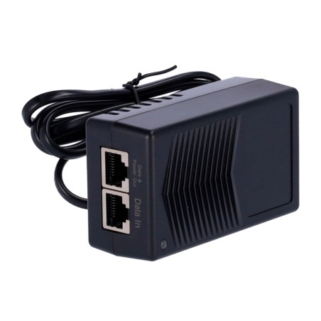 Hocheffizienter passiver PoE-Injektor. - Unterstützung der passiven PoE-Technologie. - Es stehen 2 RJ45 Anschlüsse (Ein-/Ausgang