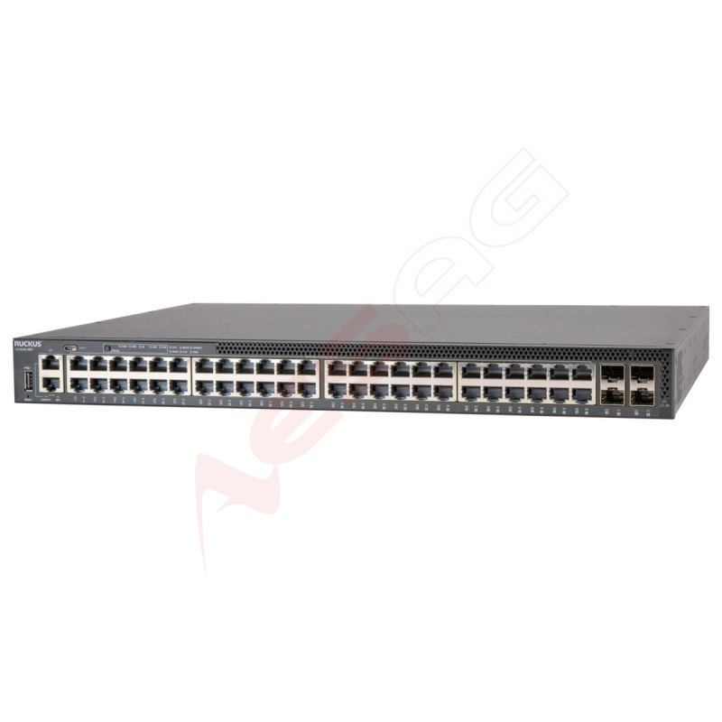 CommScope RUCKUS ICX8200-48PF Switch, 48x10/100/1000 Mbps PoE+ ports, 4x25 GbE SFP28 stacking/uplink-ports, 740 W PoE budget Ruc