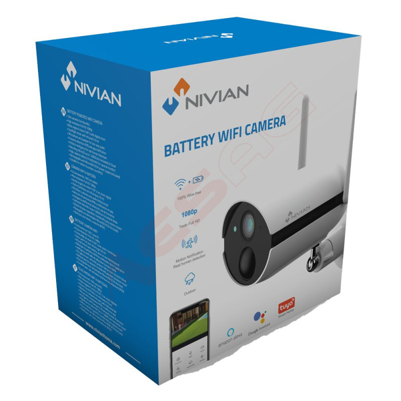 NIVIAN - Batterie Kamera, 1080p, WiFi, PIR, Audio, Smart